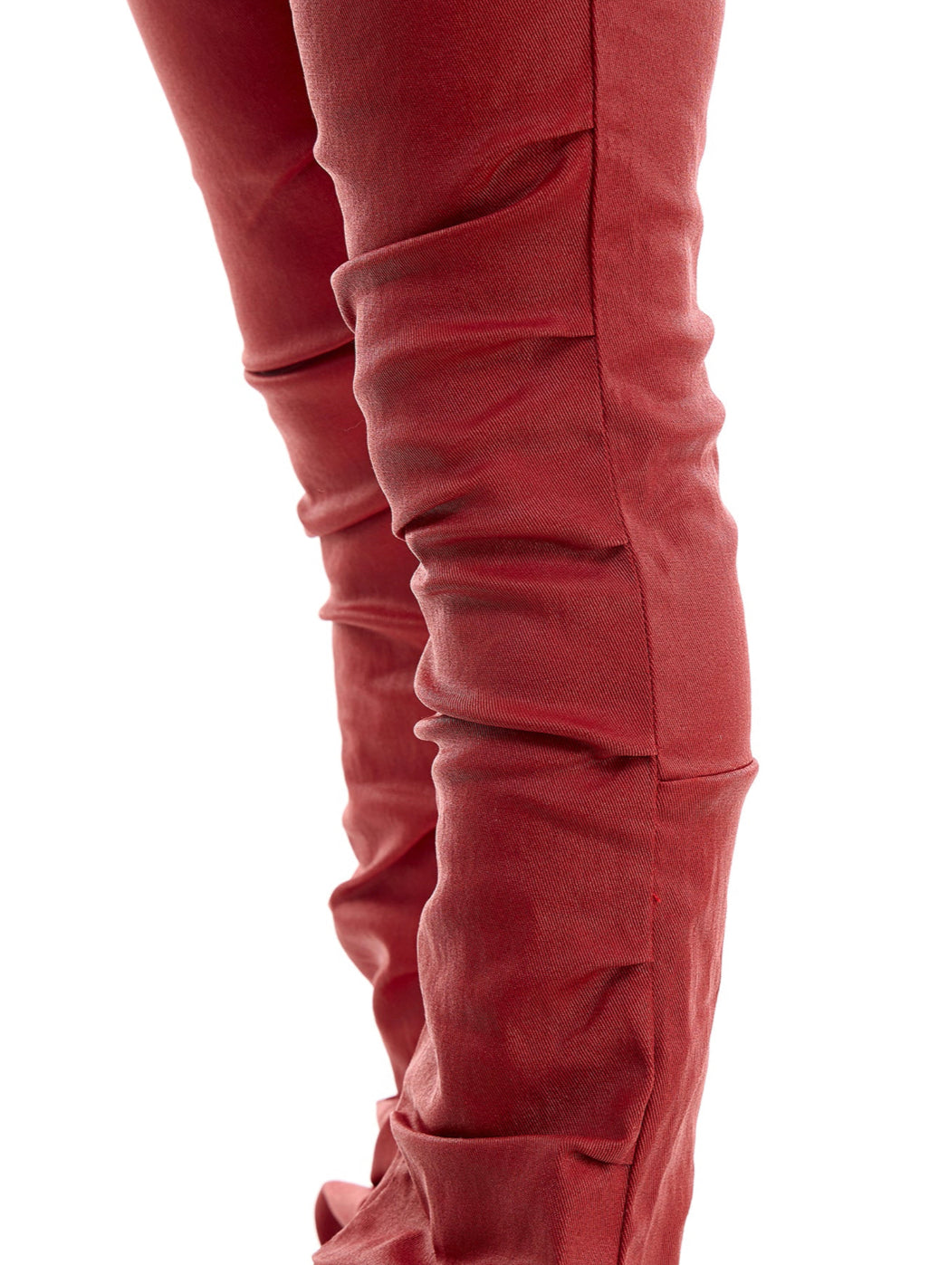 “NEW” KDNK Wax + Pleat Stacked Flare Red Pants