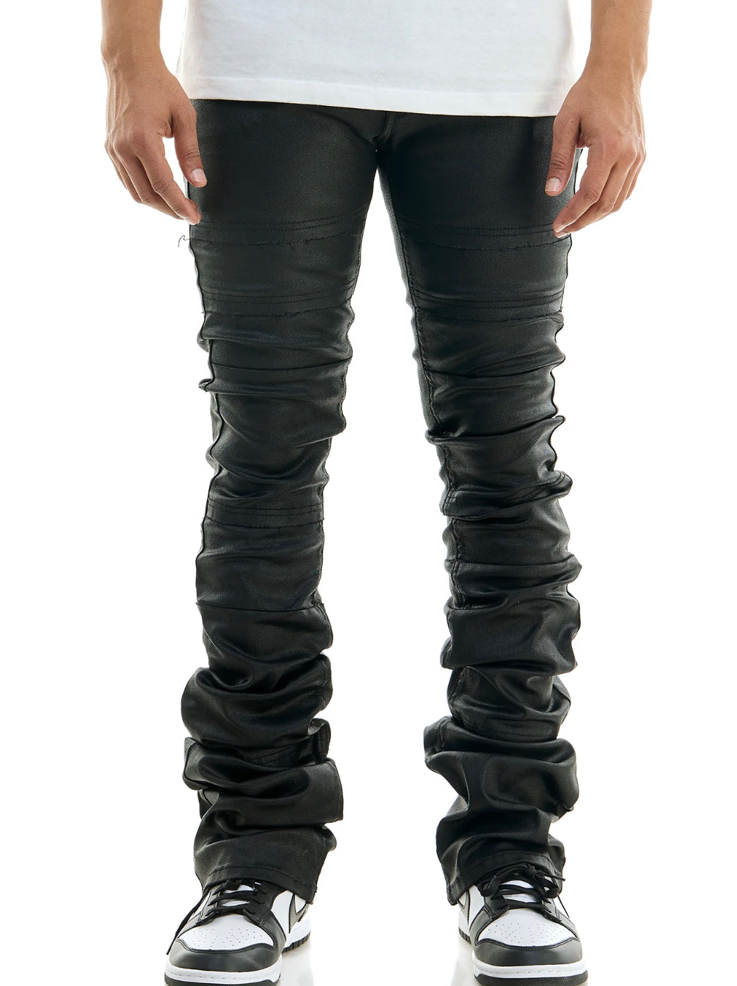 “NEW” KDNK Super Stacked Waxed Black Pants