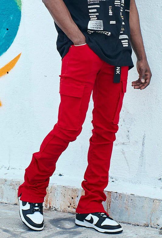 “NEW” KDNK Red Stacked Cargo Pants