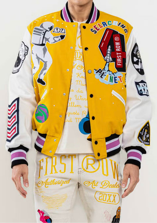 “NEW” First Row Searching Planet B Varsity Jacket (Yellow)