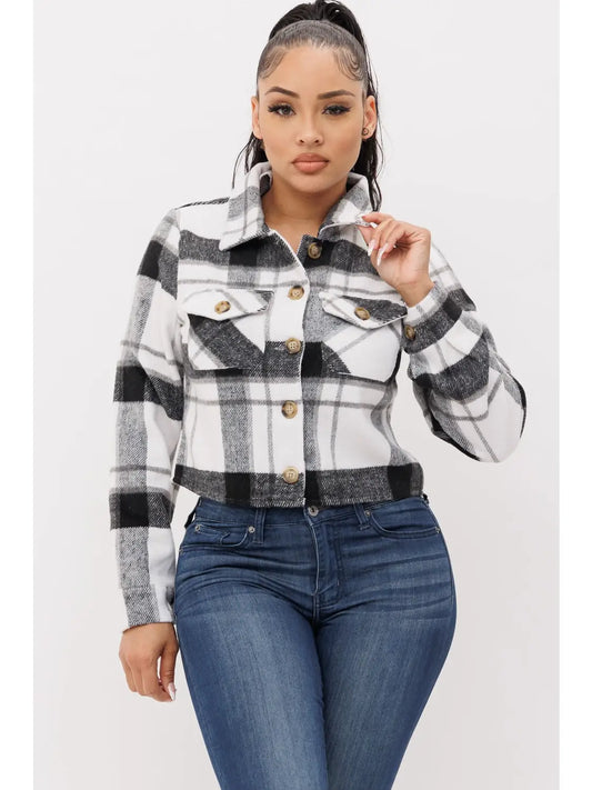 “NEW” Love Poem Flannel Printed LS Button Top (Black/White)