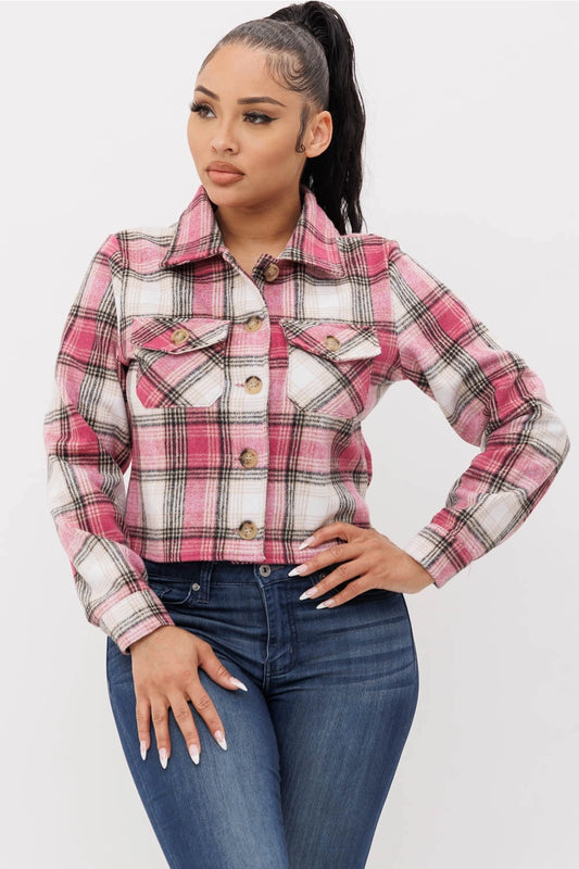 “NEW” Love Poem Flannel Printed LS Button Top (Pink)