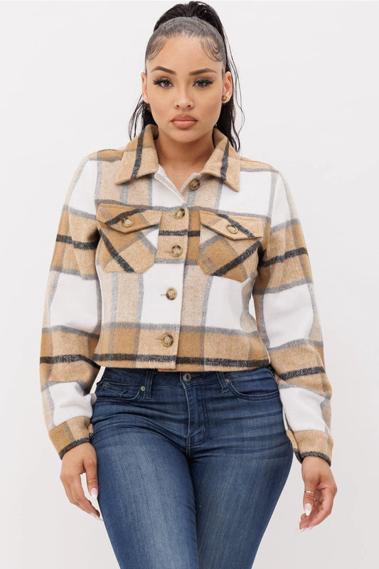 “NEW” Love Poem Flannel Printed LS Button Top (Camel)