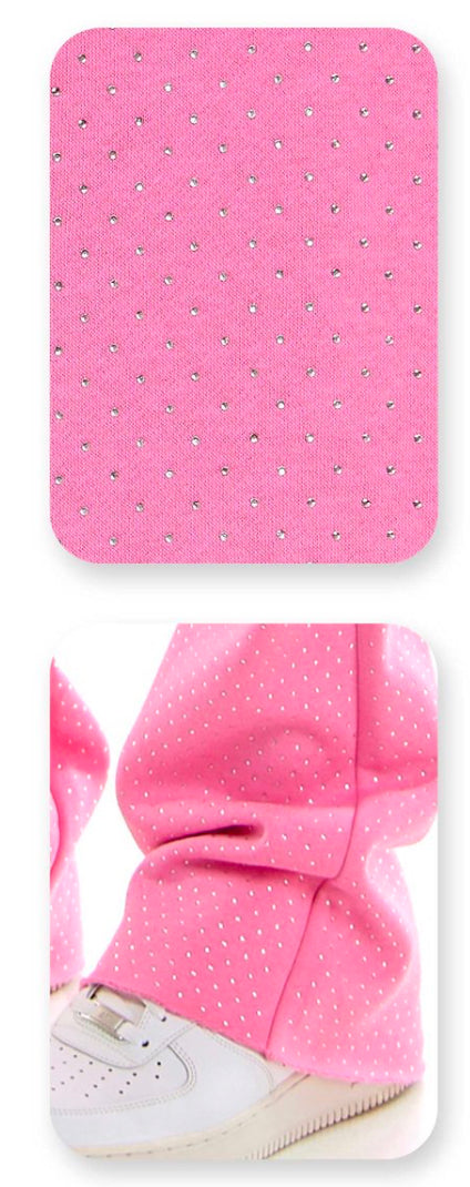 “NEW” KDNK Crystalized Stacked Sweat Set Pink