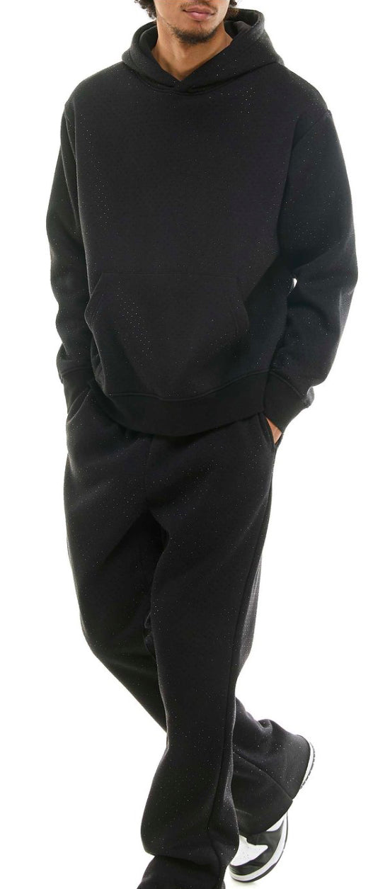 “NEW” KDNK Crystallized Stacked Sweat Set Black
