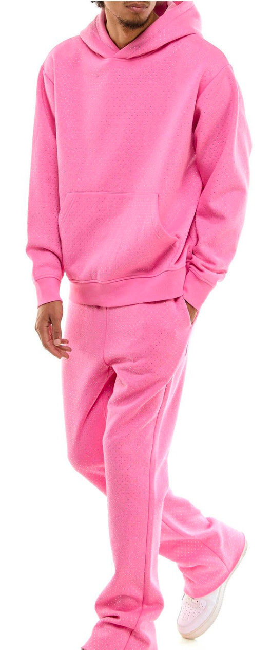 “NEW” KDNK Crystalized Stacked Sweat Set Pink