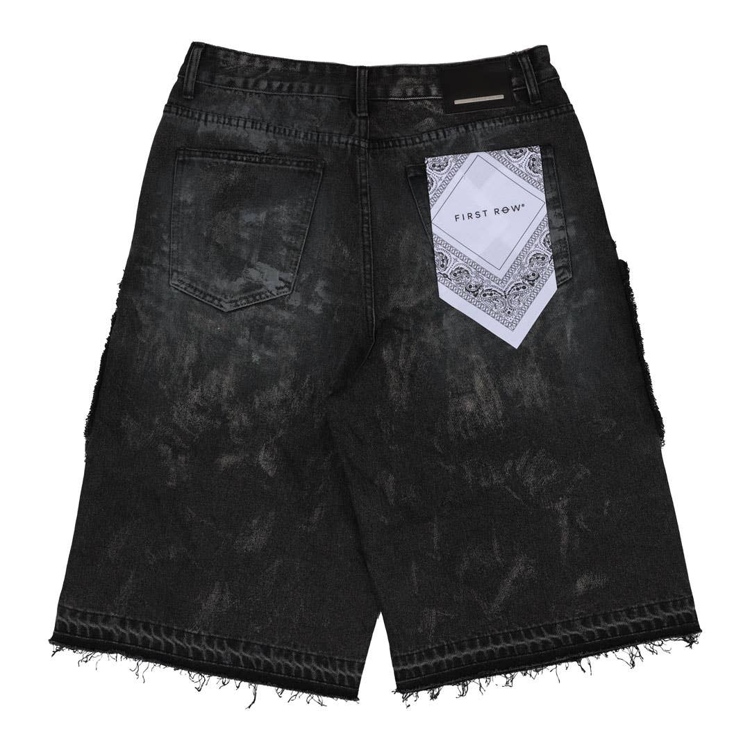 First Row WASHED MULTI CARGO DENIM JORTS