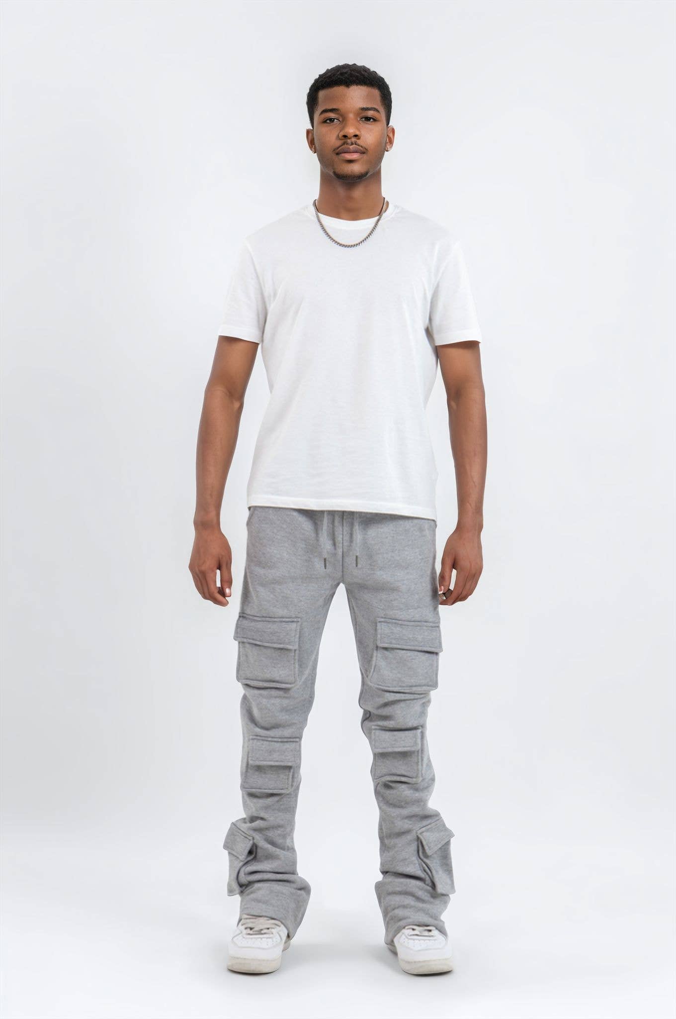 Gray 6 Pocket Stacked Flare Sweats