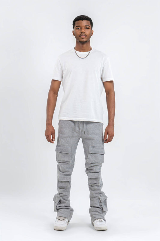Gray 6 Pocket Stacked Flare Sweats